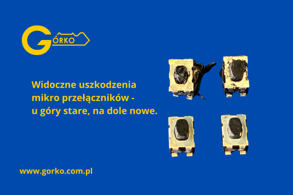Uszkodzone i nowe mikroprzełączniki klucza Renault Modus